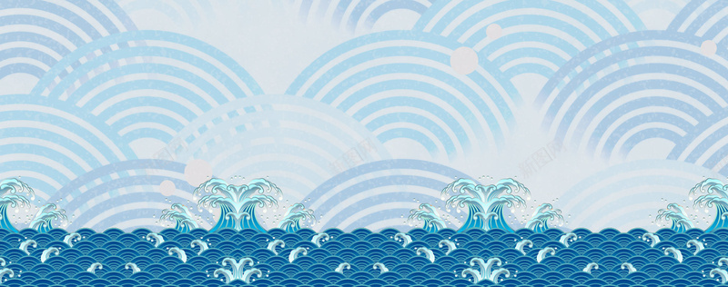 日系手绘海洋波浪美食海鲜食品背景背景