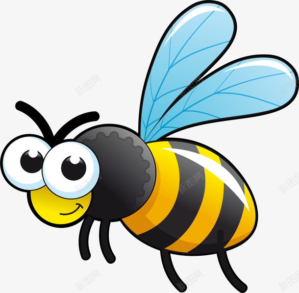 卡通黄色可爱蜜蜂png免抠素材_88icon https://88icon.com 卡通蜜蜂 可爱蜜蜂 昆虫 蓝色翅膀 蜂类 飞翔 黄色蜜蜂