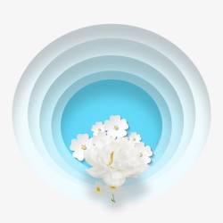 蓝色圆圈白色花朵素材