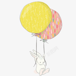 彩色气球兔子唯美手绘矢量图素材