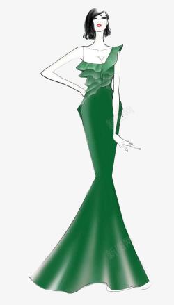 绿色抹胸礼服水彩模特高清图片