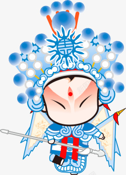 中国戏剧png卡通版蓝色服装唱戏的人高清图片