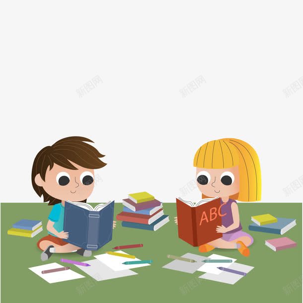 卡通坐在草地上看书的儿童png免抠素材_88icon https://88icon.com 书本 儿童 卡通人物 学生 小孩子 看书 认真学习 课本