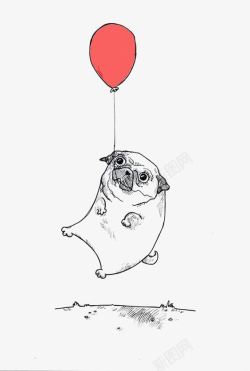 手绘素描狗狗吊气球素材