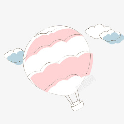 云彩热气球粉色条纹热气球高清图片