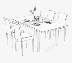 方桌手绘餐桌椅高清图片