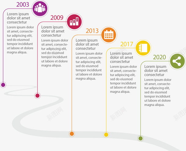 彩色标签时间轴图表矢量图ai免抠素材_88icon https://88icon.com 信息图表 公路图表 古风时间轴 彩色标签 时间轴 时间轴图表 矢量png 矢量图
