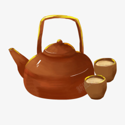 手绘中国风茶壶茶杯素材