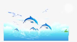 海景PSD素材清新海豚海洋风景高清图片