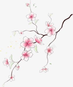 春天粉色手绘花纹树枝素材