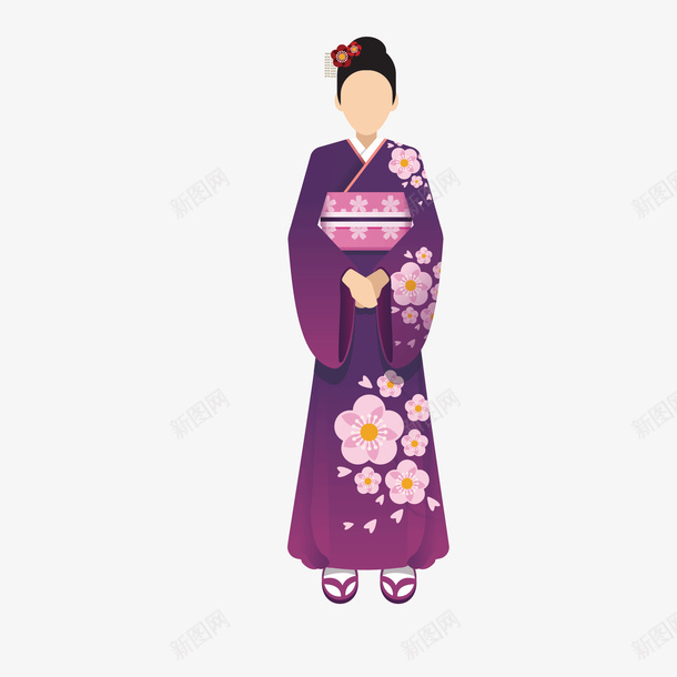 穿和服的女人矢量图ai免抠素材_88icon https://88icon.com 人物设计 卡通人物 和服 日本 樱花 樱花漫画 矢量图 紫色