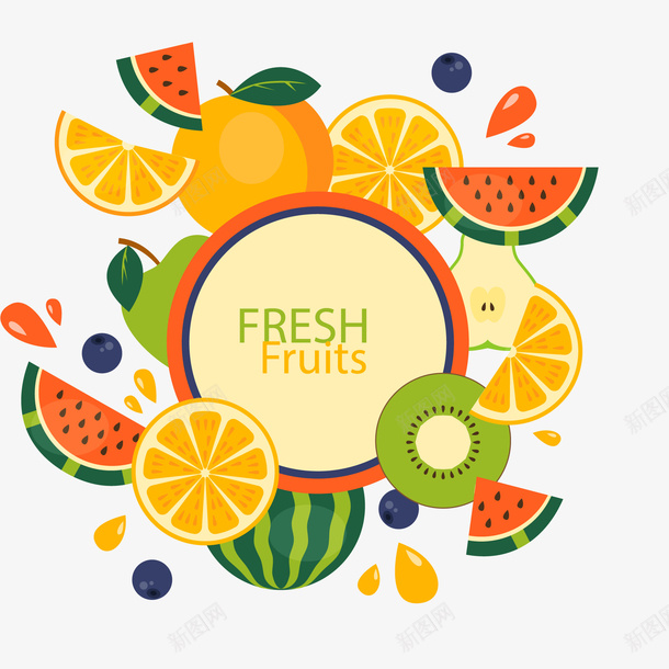 彩色新鲜水果框架矢量图ai免抠素材_88icon https://88icon.com 彩色 新鲜的 果汁 水果装饰边框 海报设计 矢量图