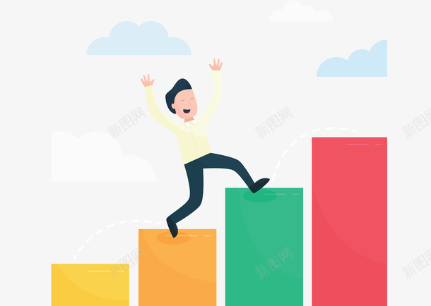 开心上台阶的商务小人矢量图ai免抠素材_88icon https://88icon.com 上台阶 上台阶的小人 业绩提高 商务小人 彩色台阶 矢量png 矢量图