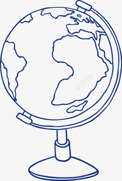 手绘蓝色线条地球仪矢量图素材
