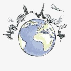 卡通手绘地图地球环保素材