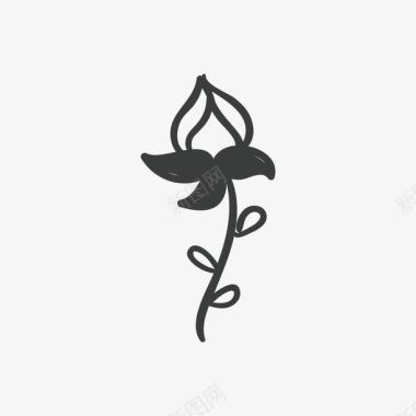 浪漫花朵漂浮黑色手绘叶子卡通花图标图标
