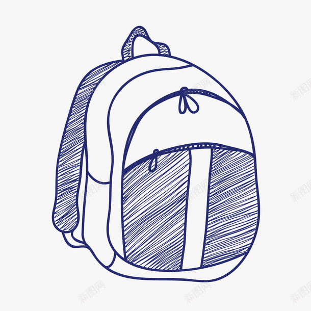 蓝色线描手绘书包png免抠素材_88icon https://88icon.com 书包 双肩包 学习用品 开学季 背包