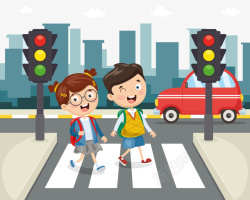 过马路过红绿灯的孩子高清图片