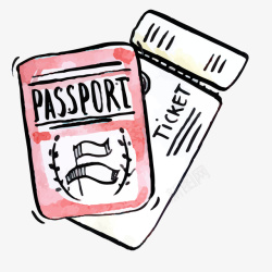 出国护照一本手绘的护照和机票高清图片
