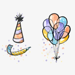 气球生日帽子彩色生日主题卡通素矢量图素材