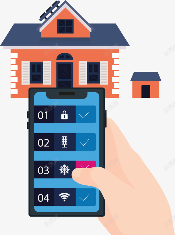 物联网手机遥控家居矢量图ai免抠素材_88icon https://88icon.com 手机操作 手机端 智慧家居 智能家居 矢量png 遥控家居 矢量图