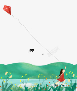 创意放风筝卡通手绘创意春游放风筝高清图片