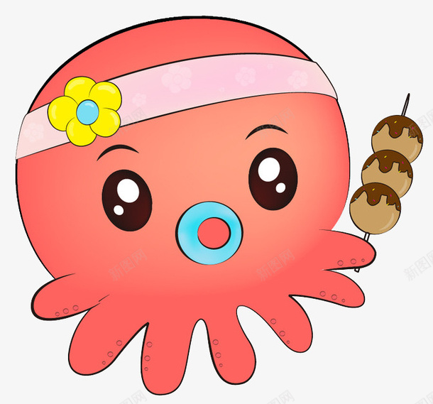 卡通红色呆萌章鱼吃串串png免抠素材_88icon https://88icon.com 串串 卡通 卡通串串 吃货 呆萌 章鱼 红色 肉串 肉丸 鱼