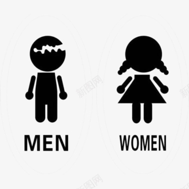 纯黑色底图可爱小人男女厕所挂牌图标图标