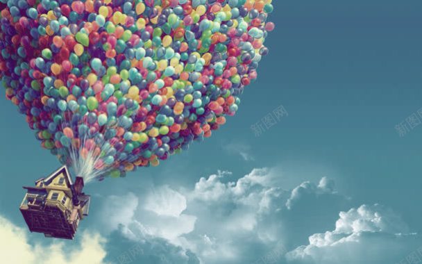 彩色气球飞屋环游海报背景背景