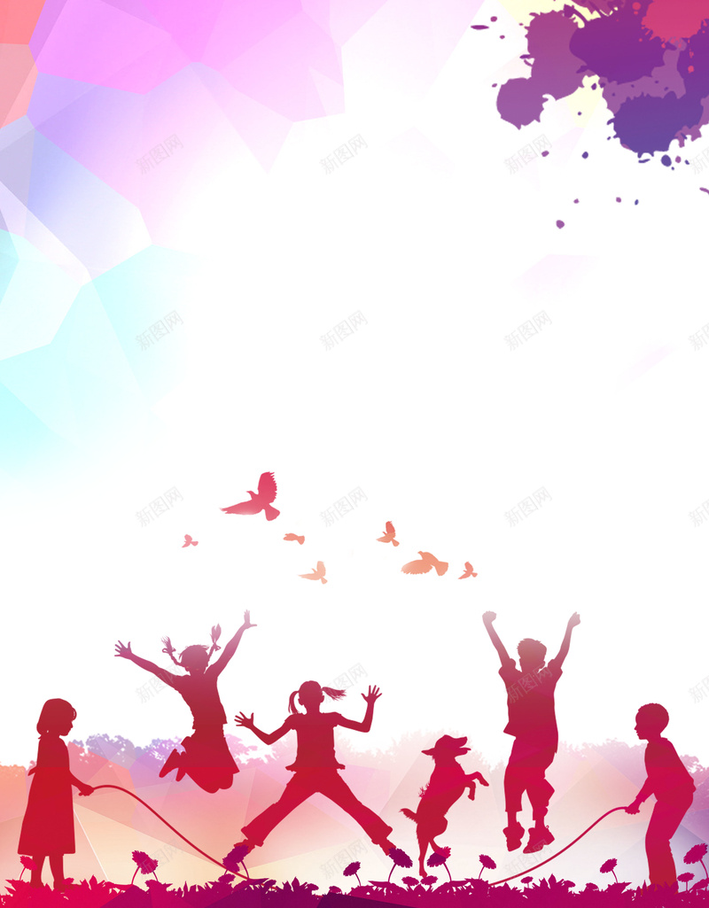 彩色剪影欢乐六一节主题海报psd设计背景_88icon https://88icon.com 儿童节 剪影 小孩 渐变 激情 狂欢 白色 红色