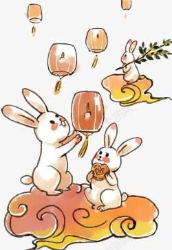 中秋佳节玉兔插画中国风水彩卡通素材