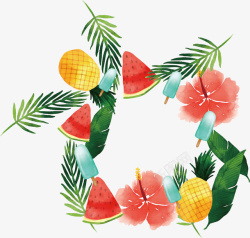 丛林海报水彩夏日植物花卉水果冷饮矢量图高清图片