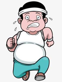 胖子卡通大肚腩男人跑步减肥高清图片