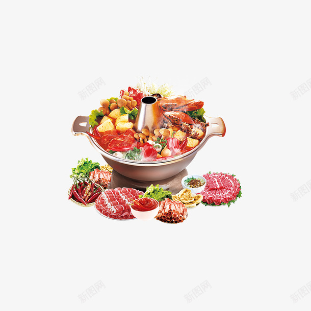 彩色火锅psd免抠素材_88icon https://88icon.com 吃的 彩色 美食 肉类 蔬菜 铜锅 食物