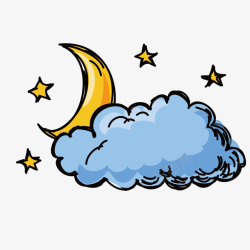 夜晚星星月亮多云天气素材