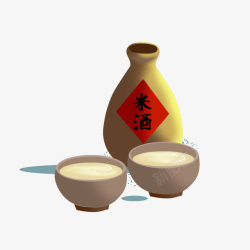 酿酒文化手绘立体食物米酒高清图片