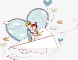 乘坐纸飞机飞翔的情侣乘坐纸飞机飞翔的情侣高清图片