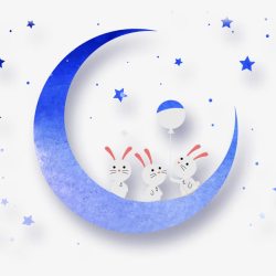 扁平星空月亮与月兔高清图片
