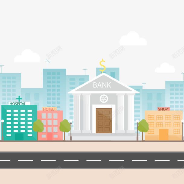 街边的商业建筑矢量图ai免抠素材_88icon https://88icon.com 医院 商业建筑 建筑矢量 建筑素材 银行 矢量图