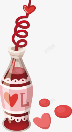 红色吸管手绘可爱饮料瓶矢量图高清图片