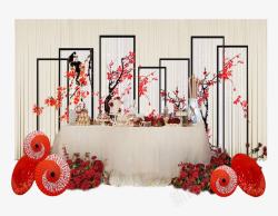 白色屏风png中国风桃花婚礼甜品台高清图片