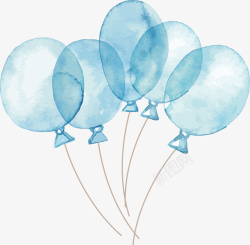 手绘风水彩蓝色气球矢量图素材