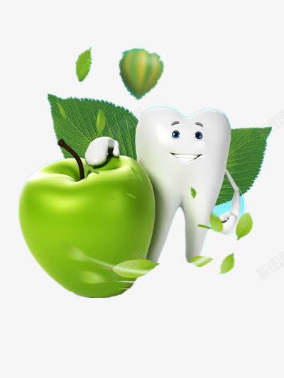牙齿健康png免抠素材_88icon https://88icon.com 保护牙齿 健康生活 口腔 口腔医院宣传 爱护牙齿 牙医 牙科医生 牙齿 绿色 苹果