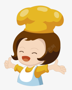 黄色烘焙师戴黄色厨师帽的烘焙师女孩矢量图高清图片