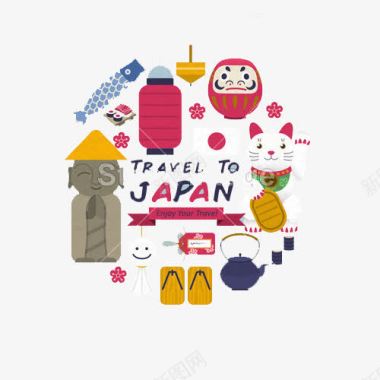 招财可爱的日本文化符号集平面风格图标图标