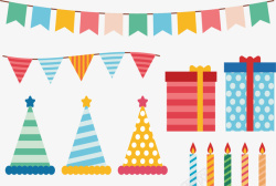 生日帽二维码彩色派对彩旗礼盒矢量图高清图片