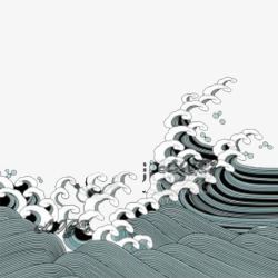 古风线描日式复古海浪花纹高清图片