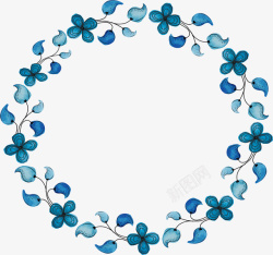 水彩蓝色手绘花朵标题框矢量图素材