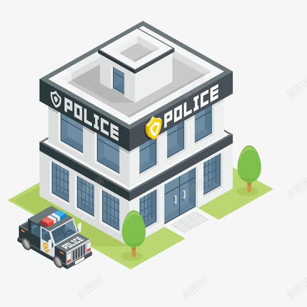 卡通警察局png免抠素材_88icon https://88icon.com 建筑 警察局 警车