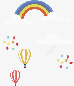 卡通热气球和彩虹素材